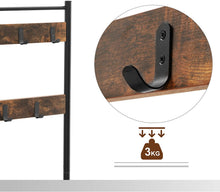 Load image into Gallery viewer, Rustic Brown Coat Rack Stand with Hallway Shoe Rack and Bench with Shelves Matte Metal Frame Height 175 cm
