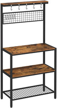Load image into Gallery viewer, Industrial Kitchen Baker's Rack with Storage Shelves 10 Hooks and Metal Mesh Shelf 84 x 40 x 170 cm Rustic Brown
