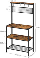 Load image into Gallery viewer, Industrial Kitchen Baker's Rack with Storage Shelves 10 Hooks and Metal Mesh Shelf 84 x 40 x 170 cm Rustic Brown
