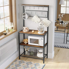 Load image into Gallery viewer, Industrial Kitchen Baker's Rack with Storage Shelves 10 Hooks and Metal Mesh Shelf 84 x 40 x 170 cm Rustic Brown
