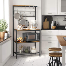 Load image into Gallery viewer, Industrial Kitchen Baker's Rack with Storage Shelves 10 Hooks and Metal Mesh Shelf 84 x 40 x 170 cm Rustic Brown

