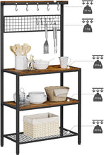 Load image into Gallery viewer, Industrial Kitchen Baker's Rack with Storage Shelves 10 Hooks and Metal Mesh Shelf 84 x 40 x 170 cm Rustic Brown
