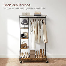 Load image into Gallery viewer, Clothing Garment Rack on Wheels with 5-Tier, Industrial Pipe Style, Rustic Brown
