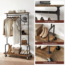 Load image into Gallery viewer, Clothing Garment Rack on Wheels with 5-Tier, Industrial Pipe Style, Rustic Brown
