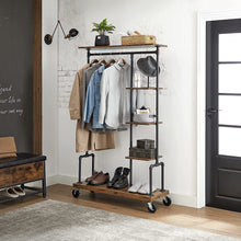 Load image into Gallery viewer, Clothing Garment Rack on Wheels with 5-Tier, Industrial Pipe Style, Rustic Brown
