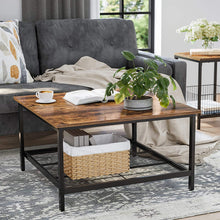 Load image into Gallery viewer, Robust Coffee Table Steel Frame and Mesh Storage Shelf,  Rustic Brown and Black
