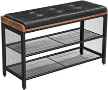 Load image into Gallery viewer, Shoe Bench with Mesh Shelf and Faux Leather Vintage Brown Black 80 x 30 x 48 cm
