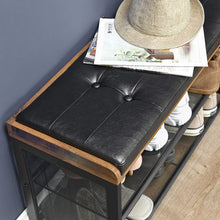 Load image into Gallery viewer, Shoe Bench with Mesh Shelf and Faux Leather Vintage Brown Black 80 x 30 x 48 cm
