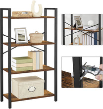 Load image into Gallery viewer, 4-Tier  Storage Rack with Steel Frame, 120 cm High, Rustic Brown and Black
