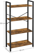 Load image into Gallery viewer, 4-Tier  Storage Rack with Steel Frame, 120 cm High, Rustic Brown and Black
