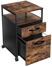 Load image into Gallery viewer, File Cabinet with 2 Drawers, Wheels and Open Compartment Rustic Brown and Black
