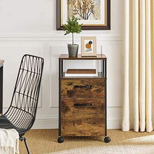 Load image into Gallery viewer, File Cabinet with 2 Drawers, Wheels and Open Compartment Rustic Brown and Black
