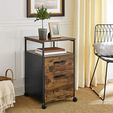 Load image into Gallery viewer, File Cabinet with 2 Drawers, Wheels and Open Compartment Rustic Brown and Black
