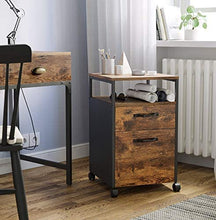 Load image into Gallery viewer, File Cabinet with 2 Drawers, Wheels and Open Compartment Rustic Brown and Black
