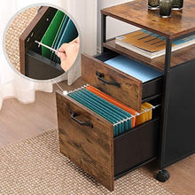 Load image into Gallery viewer, File Cabinet with 2 Drawers, Wheels and Open Compartment Rustic Brown and Black
