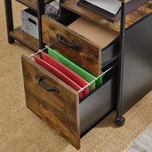 Load image into Gallery viewer, File Cabinet with 2 Drawers, Wheels and Open Compartment Rustic Brown and Black
