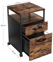 Load image into Gallery viewer, File Cabinet with 2 Drawers, Wheels and Open Compartment Rustic Brown and Black
