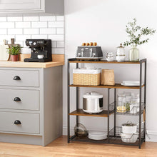 Load image into Gallery viewer, Baker's Rack with 2 Metal Mesh Baskets, Shelves and Hooks, 80 x 35 x 95 cm, Industrial Style, Rustic Brown
