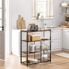 Load image into Gallery viewer, Baker's Rack with 2 Metal Mesh Baskets, Shelves and Hooks, 80 x 35 x 95 cm, Industrial Style, Rustic Brown

