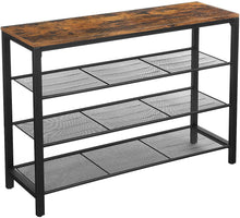 Load image into Gallery viewer, Shoe Rack with 3 Mesh Shelves Rustic Brown and Black
