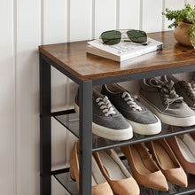 Load image into Gallery viewer, Shoe Rack with 3 Mesh Shelves Rustic Brown and Black
