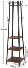 Load image into Gallery viewer, Coat Rack with 3 Shelves with Hooks Rustic Brown and Black
