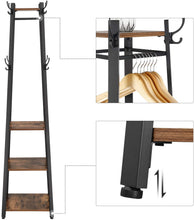 Load image into Gallery viewer, Coat Rack with 3 Shelves with Hooks Rustic Brown and Black

