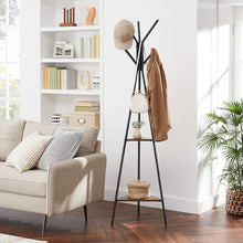 Load image into Gallery viewer, Black Coat Rack Stand Industrial Style 2 Shelves Clothes
