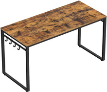 Load image into Gallery viewer, Home Office Desk with 8 Hooks 140 x 60 x 75 cm Rustic Brown and Black
