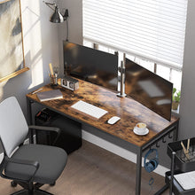 Load image into Gallery viewer, Home Office Desk with 8 Hooks 140 x 60 x 75 cm Rustic Brown and Black
