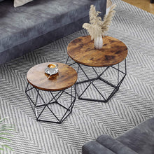 Load image into Gallery viewer, Set of 2 Side Tables Robust Steel Frame Rustic Brown and Black
