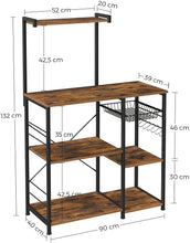 Load image into Gallery viewer, Kithcen Baker's Rack with Shelves Microwave Stand with Wire Basket and 6 S-Hooks Rustic Brown
