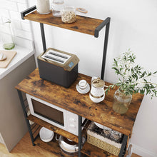 Load image into Gallery viewer, Kithcen Baker's Rack with Shelves Microwave Stand with Wire Basket and 6 S-Hooks Rustic Brown
