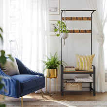 Load image into Gallery viewer, Vintage Coat Rack Shoe Bench, Wood Look Accent Furniture and Metal Frame
