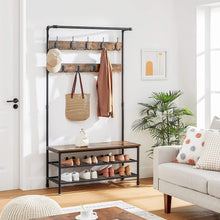 Load image into Gallery viewer, Coat Rack Stand with 9 Hooks and Shoe Rack with Industrial Style Sturdy Steel Frame
