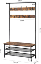 Load image into Gallery viewer, Coat Rack Stand with 9 Hooks and Shoe Rack with Industrial Style Sturdy Steel Frame
