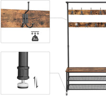 Load image into Gallery viewer, Coat Rack Stand with 9 Hooks and Shoe Rack with Industrial Style Sturdy Steel Frame
