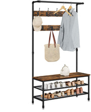 Load image into Gallery viewer, Coat Rack Stand with 9 Hooks and Shoe Rack with Industrial Style Sturdy Steel Frame
