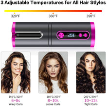 Load image into Gallery viewer, Portable Wireless Automatic Hair Curler for Travel with LED Temperature Display, Timer and USB Rechargeable (Pink)
