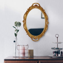 Load image into Gallery viewer, CARLA HOME Oval Antique Gold 25 x 38 cm Vintage Carved Hanging Wall Mirror for Bedroom and Living-Room
