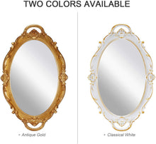 Load image into Gallery viewer, CARLA HOME Oval Antique Gold 25 x 38 cm Vintage Carved Hanging Wall Mirror for Bedroom and Living-Room
