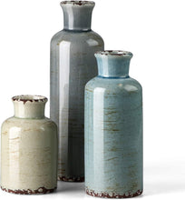 Load image into Gallery viewer, Ceramic Vases Set of 3 Crackled Finish Blue Farmhouse for Home D�cor
