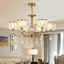 Load image into Gallery viewer, Gold Chandelier, 6 Lights, Wagon Wheel Clear Crystal
