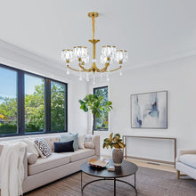 Load image into Gallery viewer, Gold Chandelier, 6 Lights, Wagon Wheel Clear Crystal
