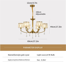 Load image into Gallery viewer, Gold Chandelier, 6 Lights, Wagon Wheel Clear Crystal

