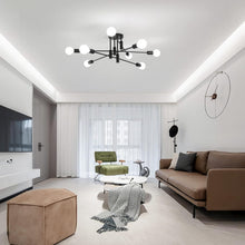 Load image into Gallery viewer, Modern Semi Flush Chandelier, 8 Light, Black
