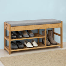 Load image into Gallery viewer, Bamboo Shoe Bench Drawers Lift Top

