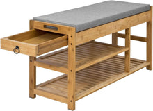 Load image into Gallery viewer, Bamboo Shoe Bench Drawers Lift Top
