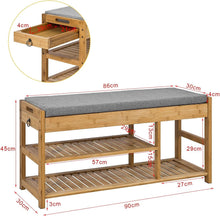 Load image into Gallery viewer, Bamboo Shoe Bench Drawers Lift Top
