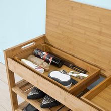 Load image into Gallery viewer, Bamboo Shoe Bench Drawers Lift Top
